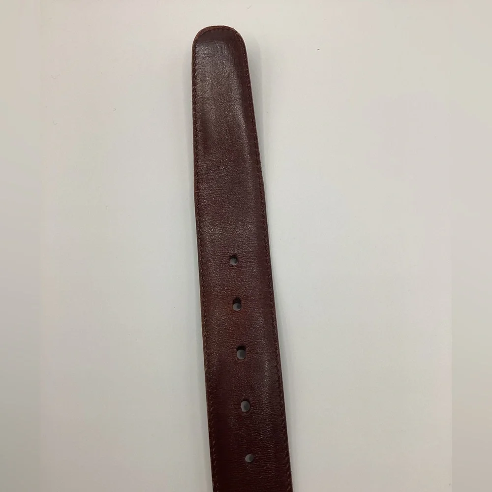 Smooth Reddish Brown Leather Belt with Gold Brass Buckle - Picture 10 of 15